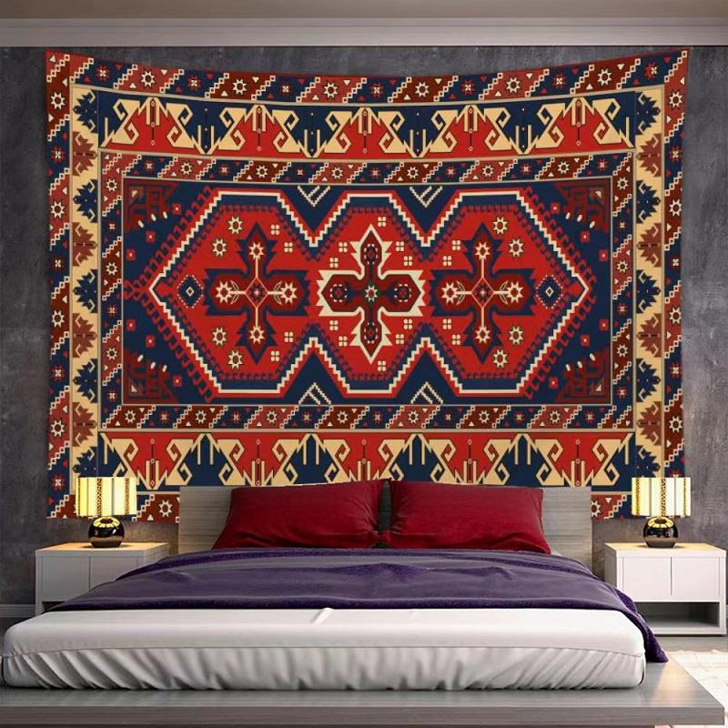 Red Moroccan Ethnic Style Print Pattern Tapestry Home Living Room Room Wall Decor Background Cloth Tapestry