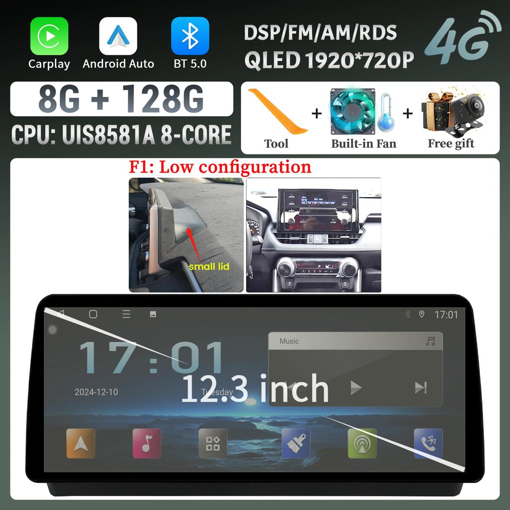 12.3inch Car Radio For Toyota RAV4 2020-2022 Multimedia Navigation Stereo 4G Wireless Bluetooth Carplay Touch Head Unit Screen