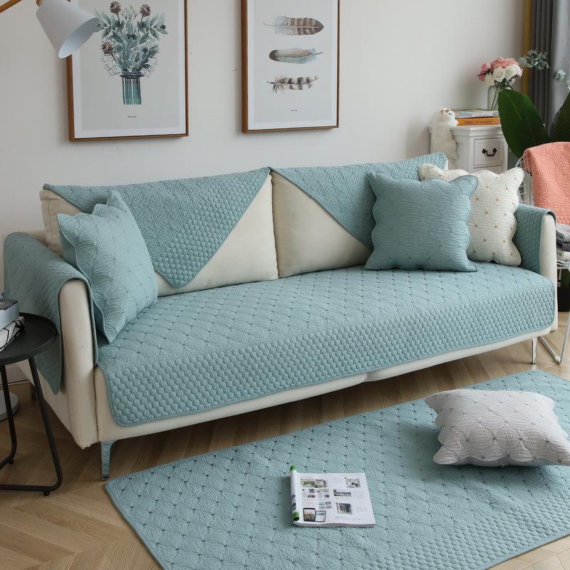 Double-Sided Cotton Washed Quilted Sofa Cushion Nordic Modern Simple Plain Embroidered Leather Sofa Cushion Towel