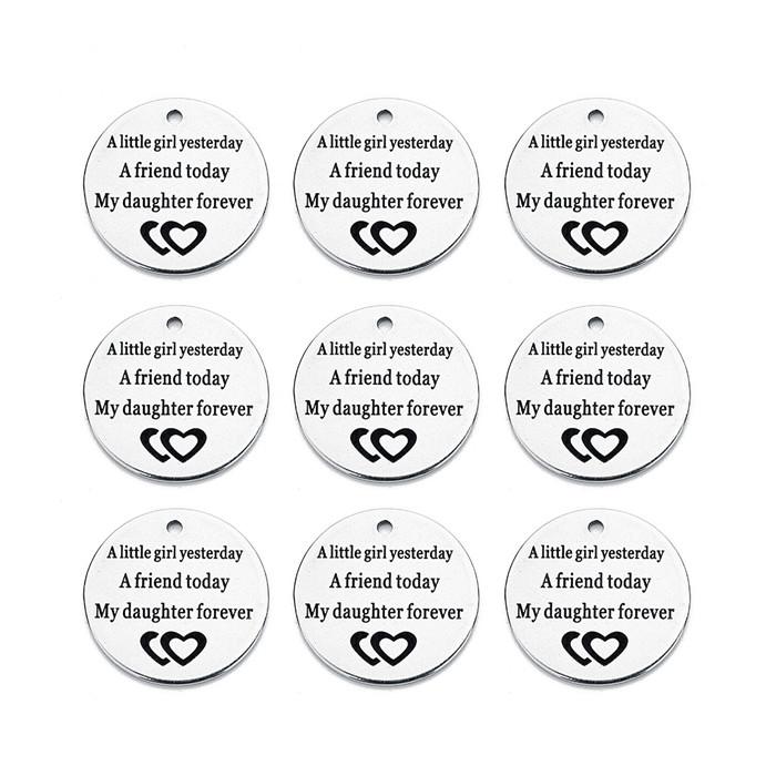 Louleur 10 Styles Stainless Steel Rhodium Pendants Stamping Tag Round Letter Charm Pendant for DIY Necklace Bangle Makings