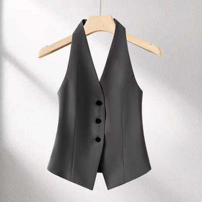 Women Halter Suit Vest Sleeveless V Neck Single Breasted Slim Fit Backless Waistcoat Casual Office Tank Top