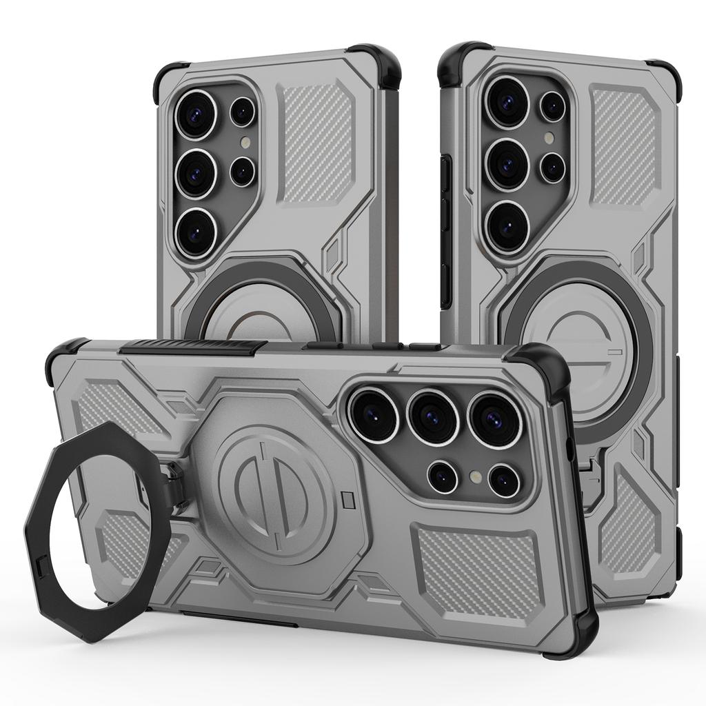 For Samsung Galaxy S25 Ultra Magnetic Case Rotating Metal Kickstand PC+TPU Phone Back Cover