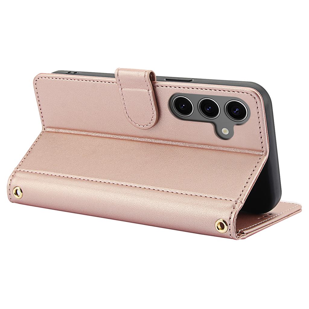 SY-003 For Samsung Galaxy S24 Case PU Leather Stand View Phone Wallet Cover with Hand Strap