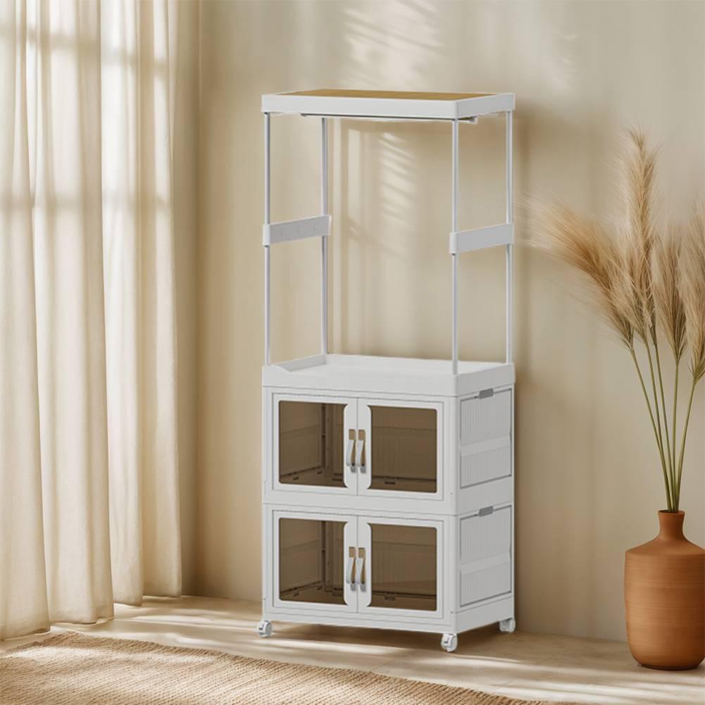 Mobile Wardrobe Portable Closet with Haging Rod & Cabinet Clothes Organizer Clothing Storage Shelf for Bedroom Living Room