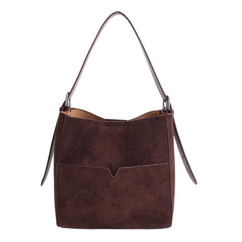 Suede Shoulder Bag with Front Pocket Large Capacity Fashion Everyday Bag