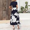 Women's Floral Maxi Dress Casual Round Neck Short Sleeves Ruffle Flowing Cocktail Wedding Guest Dress