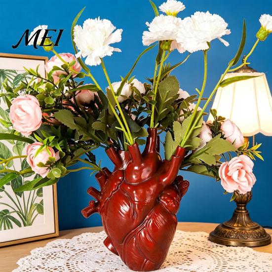 Decorative Resin Vase Heart Shaped Flower Vases, Vase, Creative Holder, Modern Art Durable Arranger Style for Home Wedding Valentine Gift Desktop