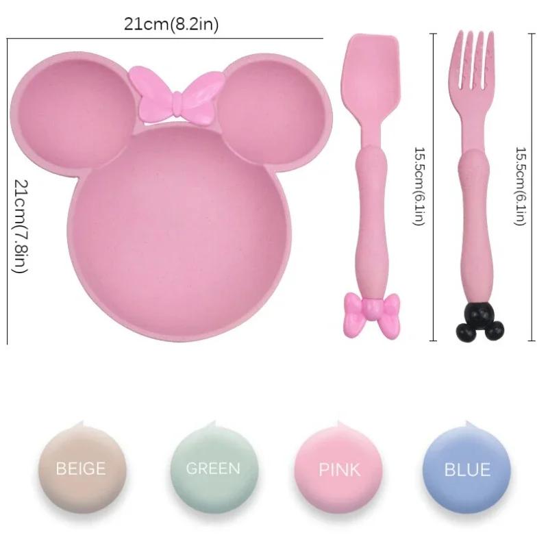 3pcs Wheat Straw Baby Cartoon Tableware Set Kindergarten Dinner Plate Durable To Baby Feeding Plate Training Bowl Spoon Fork