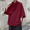 INCERUN Men Cowl Collar 3/4 Sleeve Gothic Casual Loose T-shirts Tops