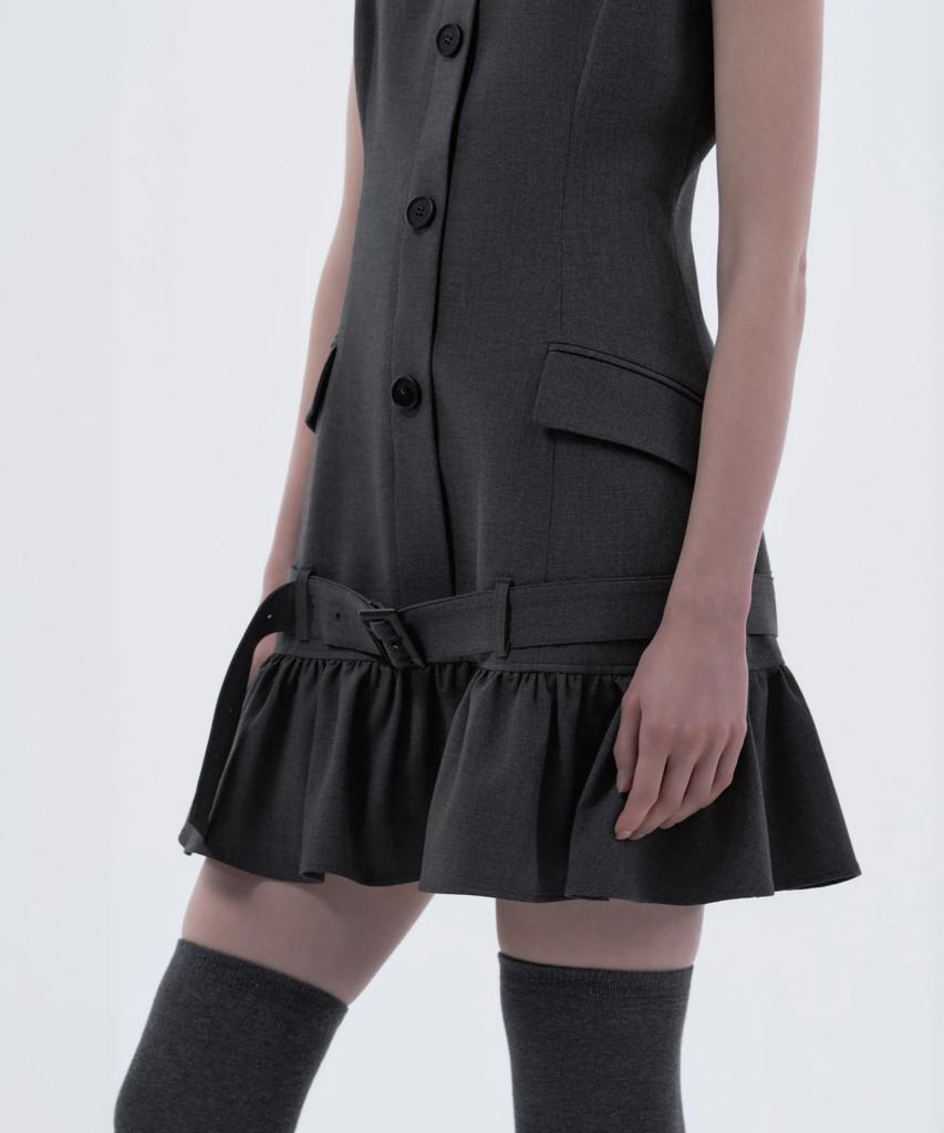 Mausolleum Sleeveless Flare Suit Dress - Dark Gray