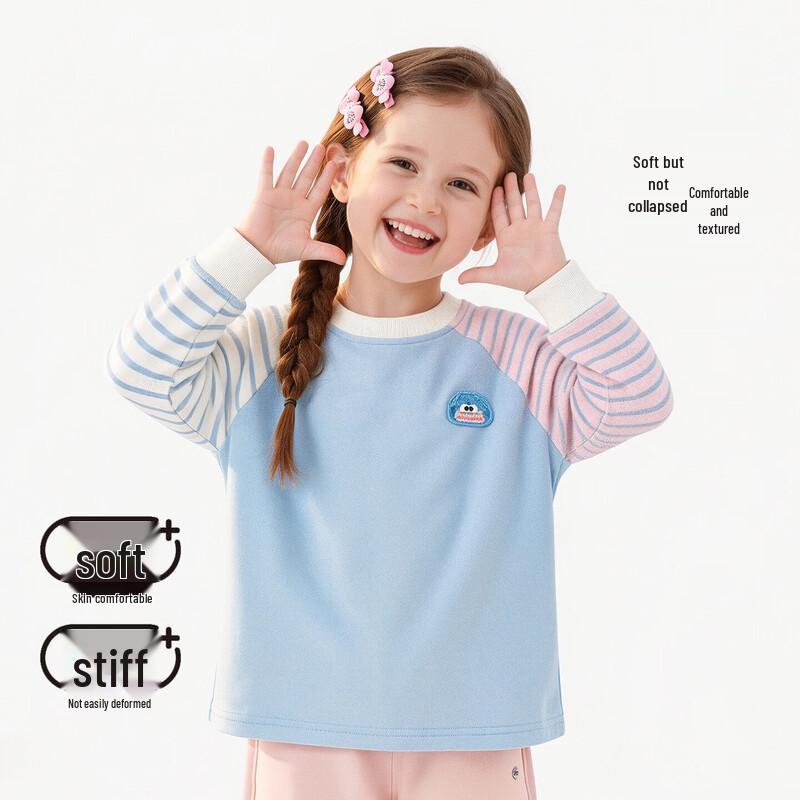 Girls' Spring Long Sleeve Color-Block Striped T-Shirt
