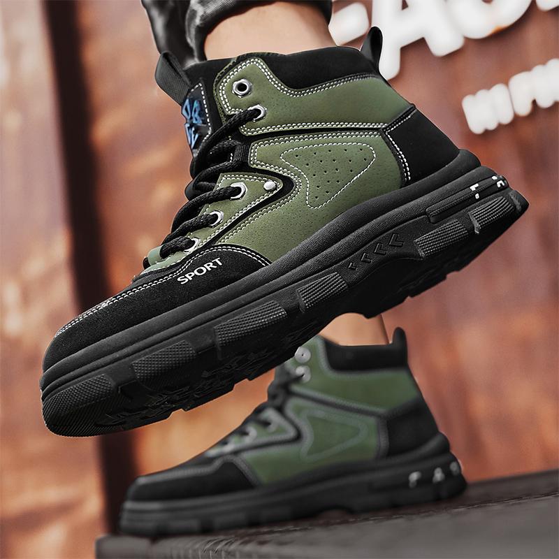 Fashion Men Boots Casual Shoes Leather Outdoor Platform Walking Fashion Luxury Designer Work High Top Ankle Sneakers Cowboy Winter Work