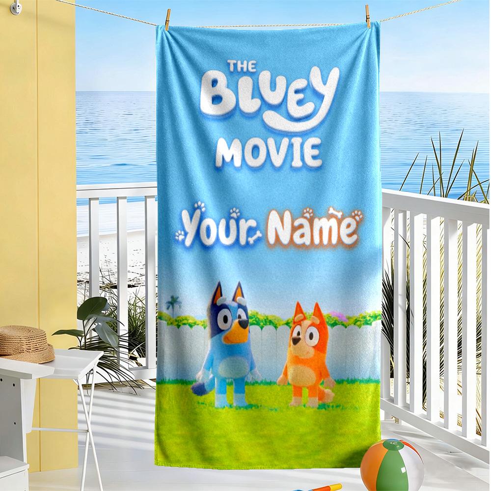 Bluey Personalized Name Beach Towel Super Soft Microfiber Quickdry Fabric Ideal for Travel Outdoor Swim Pool Yoga Surf Camping Hiking Gym Gift Holiday
