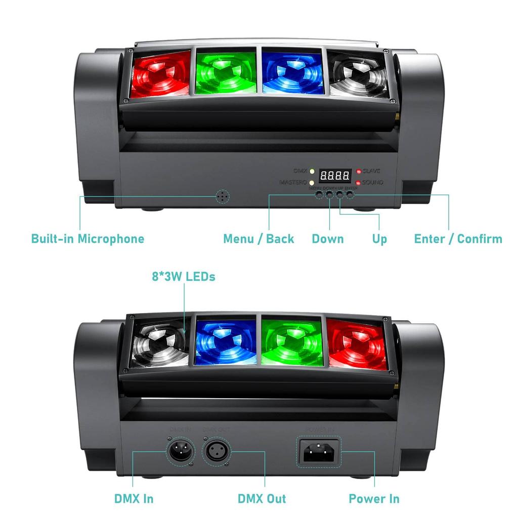 BETOPPER Moving Lights 8x3W RGBW LED Stage Lighting Disco Light Stage Light DMX512 7/13CH DJ Disco Light for Party Rotatable High Brightness Audio Syn