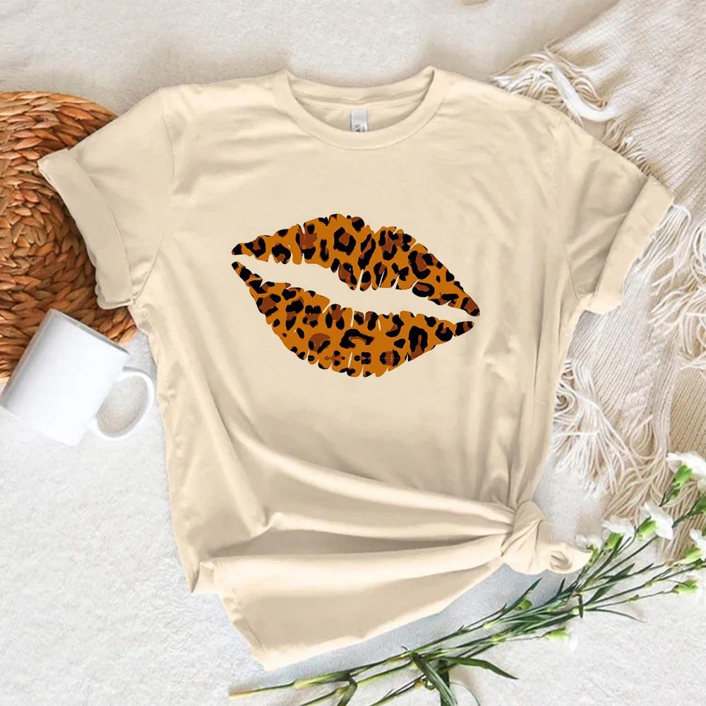 Leopard Print Love Top Women Funny Summer Girl Designer Clothes Summer Casual Short Sleeves  Tops Kawaii Women Tshirt Streetwear