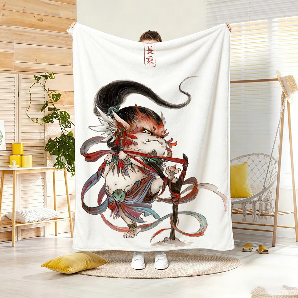 Cartoon S-Shan Hai Jing Beasts Throw Soft Warm Throw Blanket For Bedroom Living Room Bed Travel Camping Picnic Gift