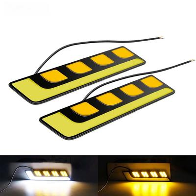 2Pcs Car Light Assembly DRL Led COB Daytime Running Lights White Yellow/Amber Auto DRL Turn Signal Light External Auto Daylight