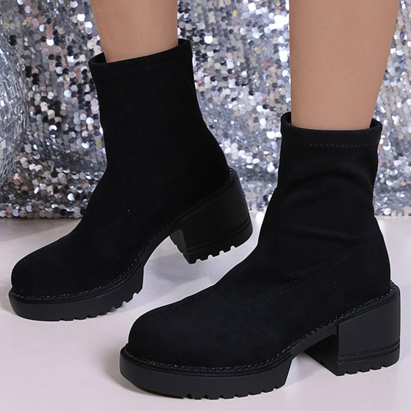Fashion Autumn Winter Solid Color Suede Ankle Boots Women Casual Plus Size Platform Booties Woman Comfortable Square Heel Botas Female