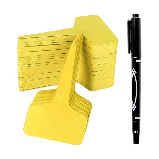 100Pcs T-Type Plant Tags Garden Labels Plastic Plant Marker Tags Waterproof Reusable Plant Labels with Marking