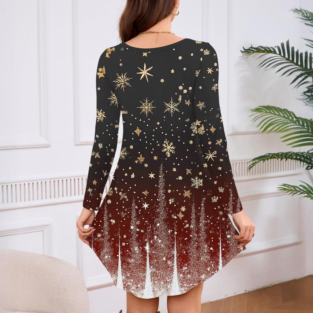 Women's Long-sleeved T-shirt Dress With Round Neck, Knee-length, Loose Fit, Casual And Pockets