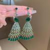 Pendientes de Carrillón de Viento de Perla y Cristal de Aguja Plateada Vintage