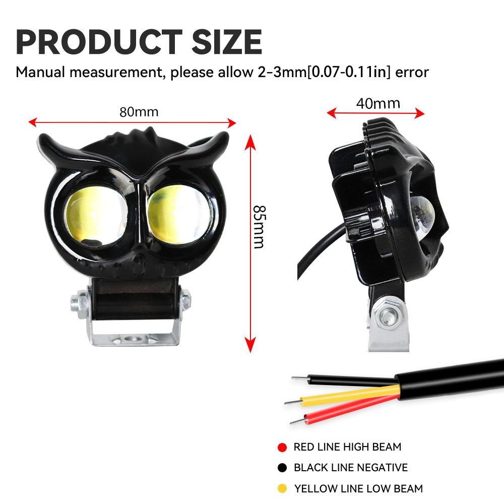 Universal Motorcycle Headlight Owl Design White Yellow Dual Color Auxiliary Spotlights Motorbike Scooter Fog Lamp Running Lights