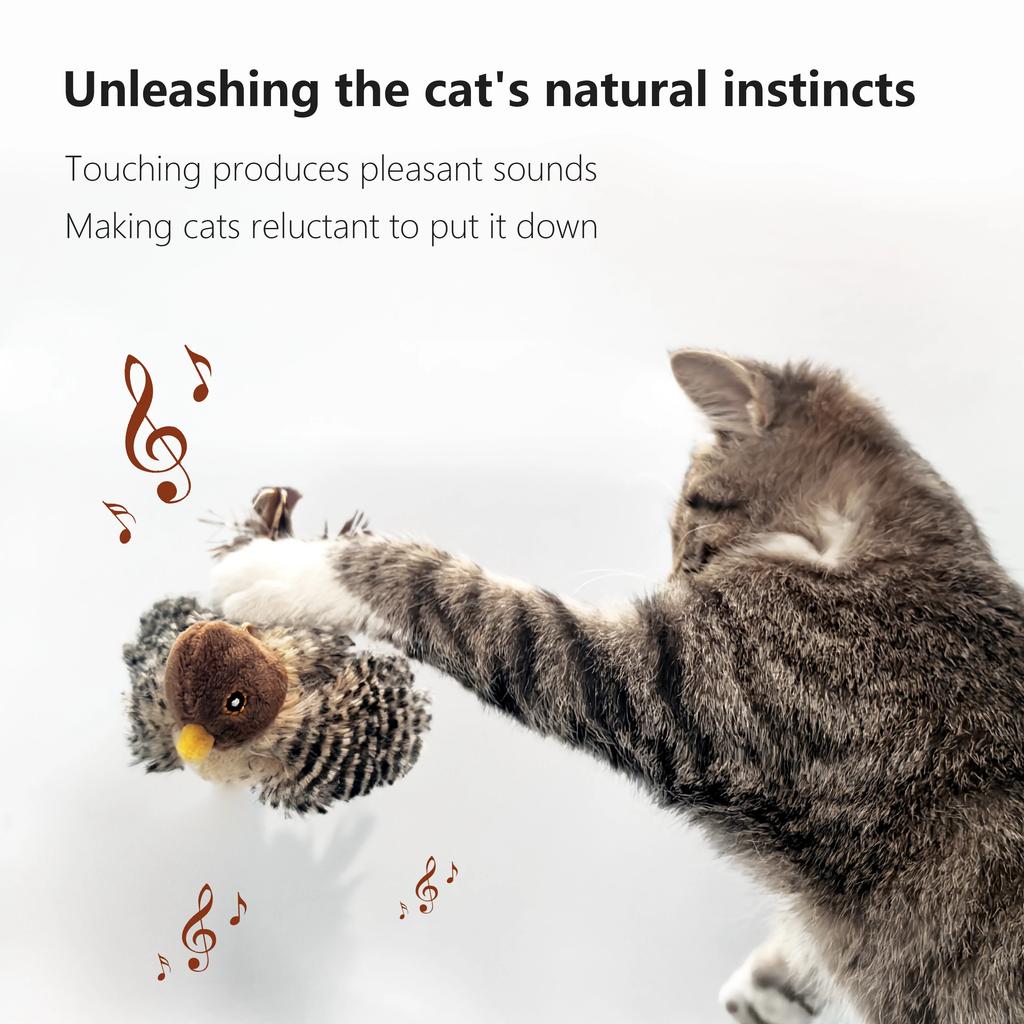 Cat interactive toy electric simulated chirping bird plush cat toy pet feather tease cat toy bird toy