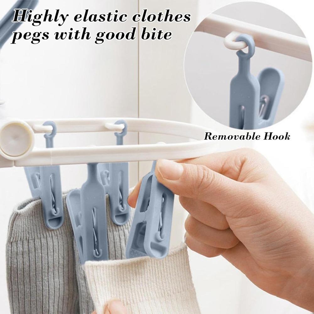 Portable Foldable Clothes Drying Rack, 20 Rotating Clips, Multi-Purpose Laundry Hanger for Underwear, Socks, Indoor/Outdoor Use, Compact, Lightweight