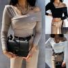 Elegant Irregular Slanted Shoulder Collar T-shirt Women Long Sleeve Tee Solid Color Casual Off Shoulser Top Slim Fit Fashion Spring Autumn Blouse