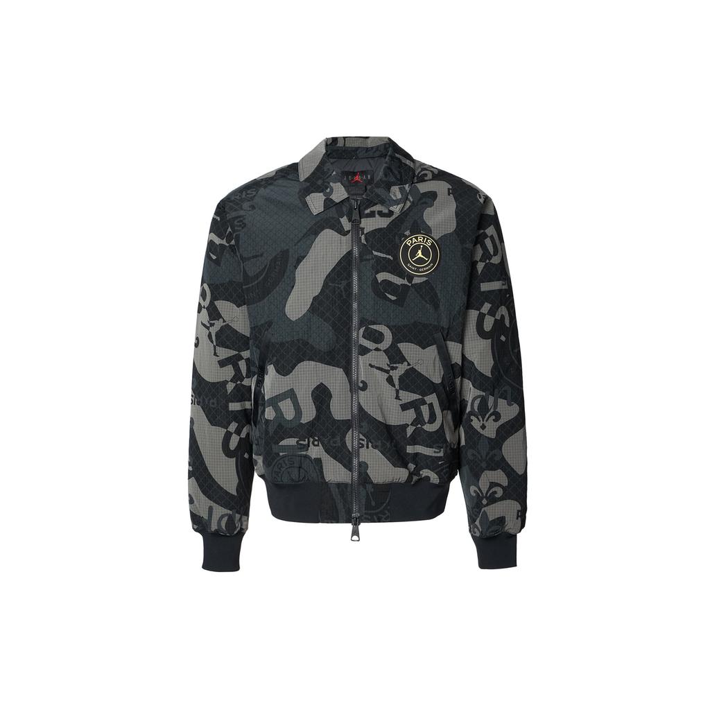 Jordan X PSG Collaboration SS24 Paris Saint-Germain Allover Print Casual Long Sleeve Jacket Men Jacket Black FN5321-010
