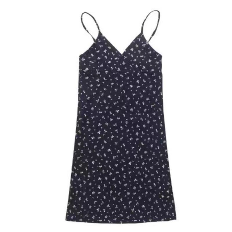 Kvinner Sexy Mini Kjole Sommerklær Halterkjole Mote Femme Festkjoler Blomstertrykt V-hals Stroppekjole for Kvinner