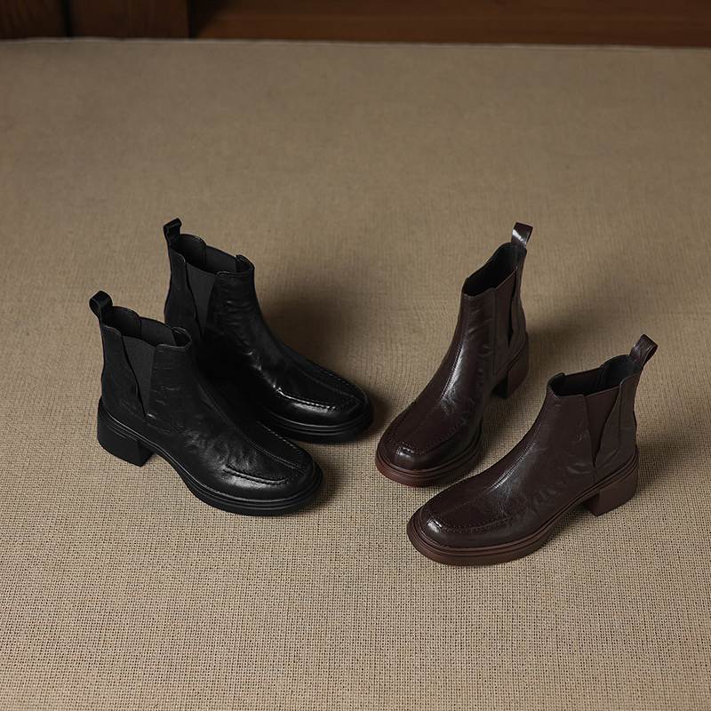 Krazing Pot Sheepskin Round Toe Thick Heels Chelsea Boots Size 42 High Quality Women Keep Warm Ankle Boots