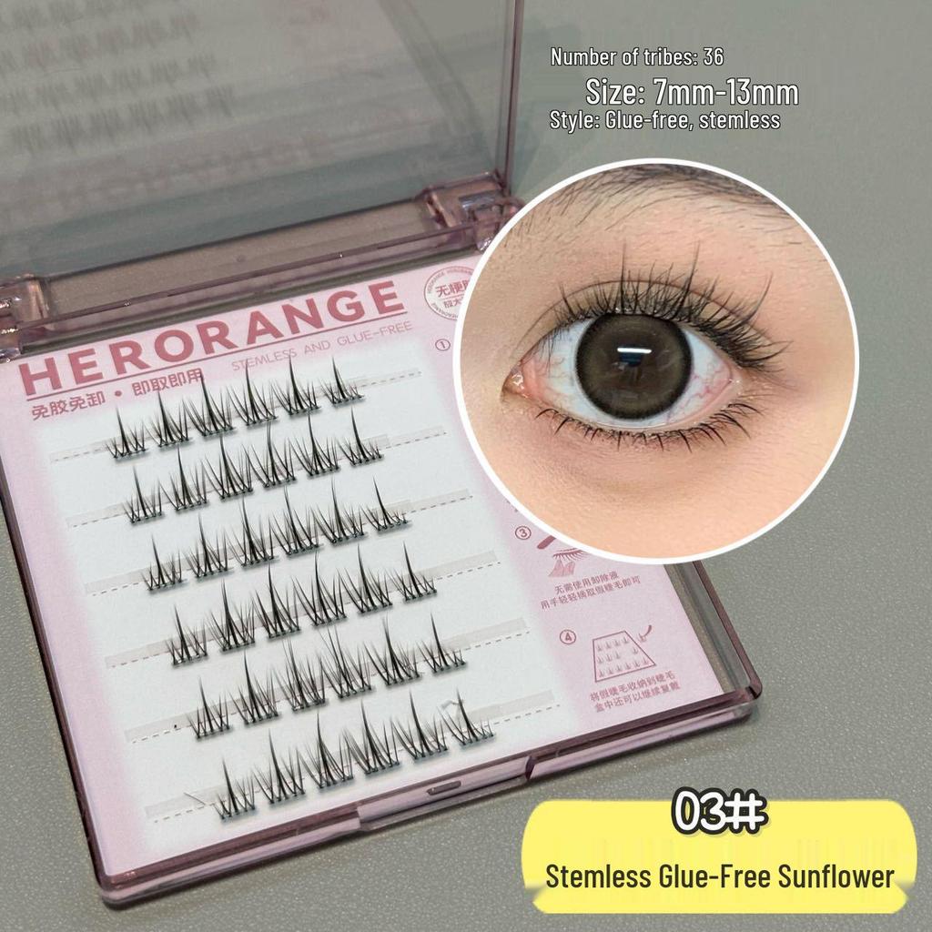 Stemless Self-Adhesive Curly Natural-Look False Eyelash Clusters for Beginners