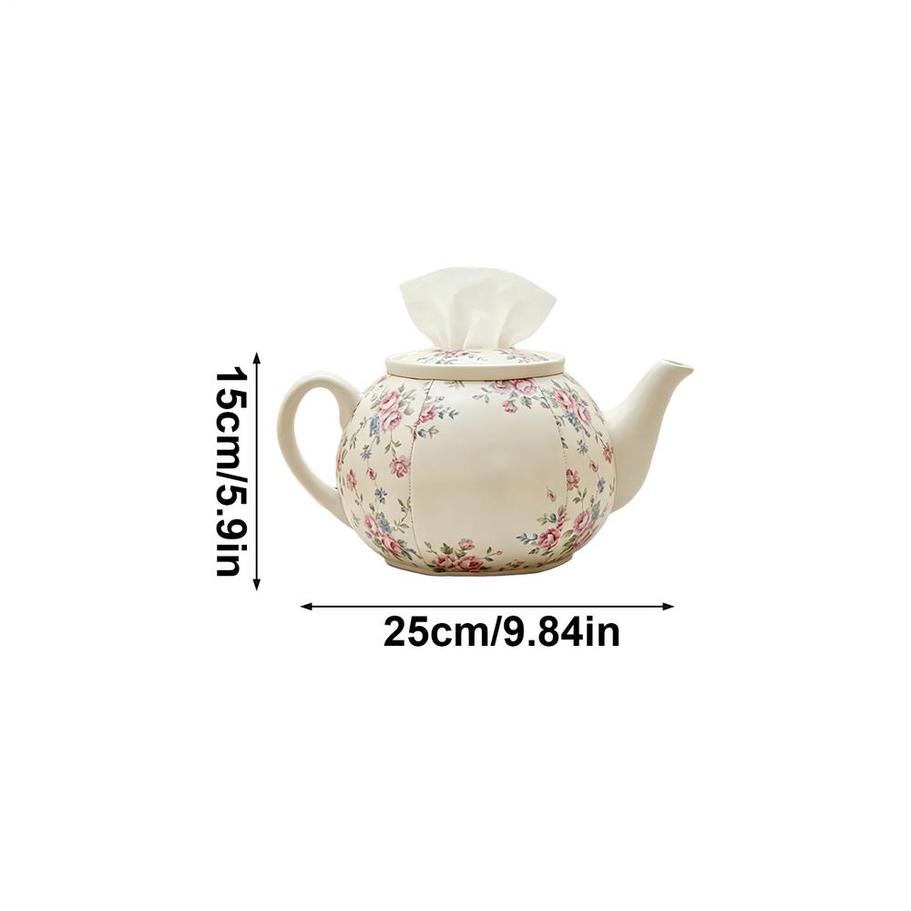 Tissue Box Cover Floral Teapot Shape Napkin Storage Case Decorative Tissue Box Covers For Home Bathroom Kitchen Office Bedroom