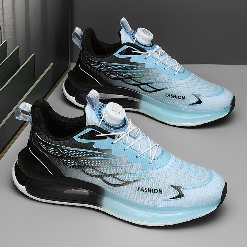 2024 Men's Flyknit Air Cushion Running Shoes with Rotating Buckle - Breathable Ice Silk Mesh for All Seasons