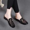 Fashion Soft Leather Mesh Cool Slippers Women 2025 Summer Wear Soft-Soled Sandals Low Heel Thick Heel Fashion Bag Head Half Drag Sandals