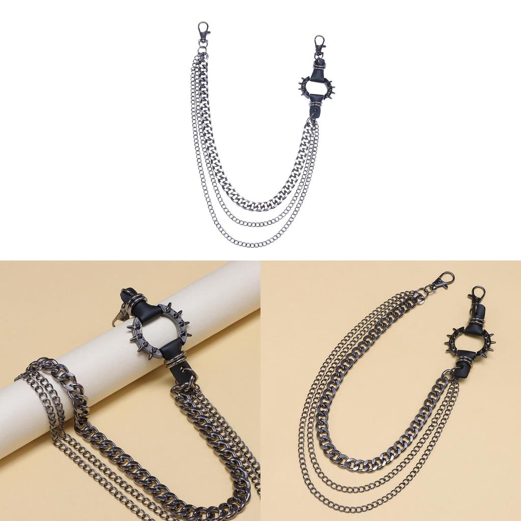 Punk Metal Waist Chain For Men With Multiple Circles And Lobster Claw Buckle For Streetwear Fashion