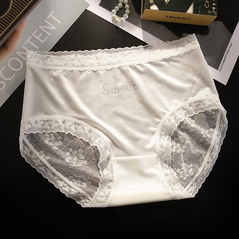 Женские летние кружевные легкие роскошные атласные трусы с антибактериальной ластовицей из ледяного шелка, спортивные бесшовные трусы L