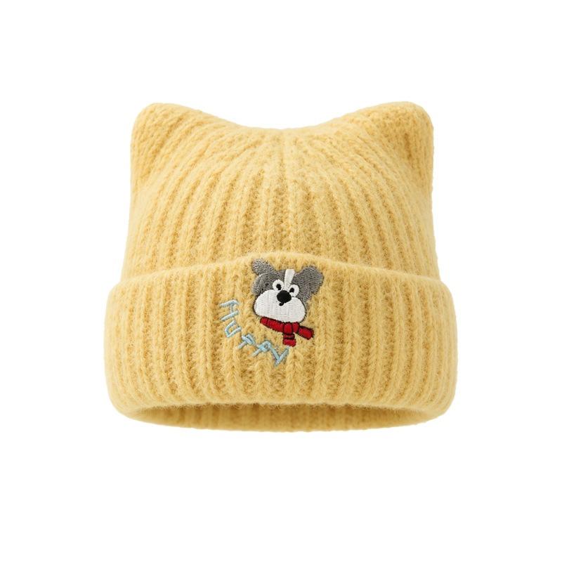 2026 autumn and winter new Japanese cute puppy embroidered knitted hat fashionable big head circumference versatile warm wool hat