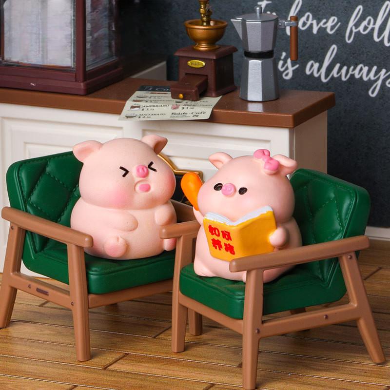 6Pcs/set Creative Cute Study Piggy Doll Miniatures Resin Animal Ornaments DIY Fairy Garden Decoration Micro Landscape