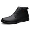 Men's Cross-Border High-Top Leather Boots - Autumn/Winter Cowhide Lace-Up Business Casual Formal Boots with Warm Velvet Lining