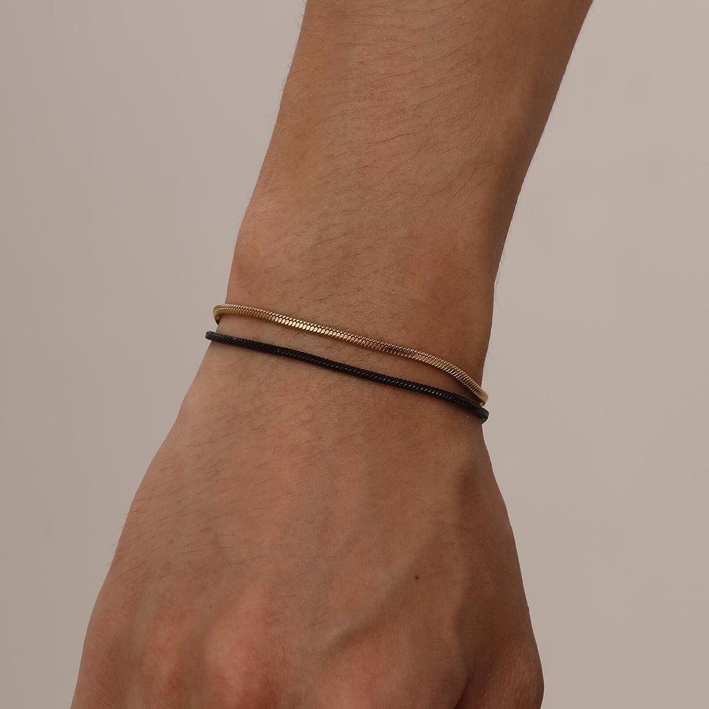 1.7mm Stainless Steel Links Wristband, Stylish Adjustable Unisex Jewelry Square Snake Chain Bracelets for Men Women Accessories