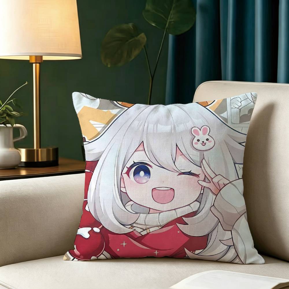 G-Genshin Impact P-Paimon Pillow Case Square Double-Sided Sofa Cushion Cover Bedroom Bedside Pillow