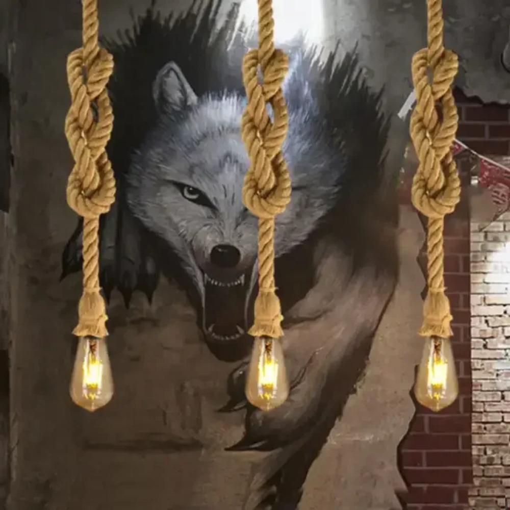 1/5/10Pcs Retro Vintage Rope Lamp Creative Country Edison Bulb Chandelier Decoration Home Vintage Hemp Rope Pendant Lamp