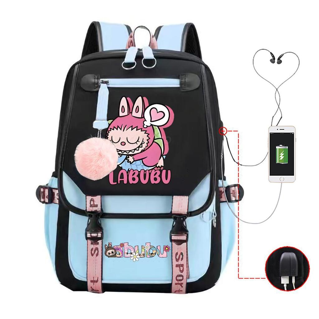 Cute LABUBU cartoon printed backpack for junior high school students with large capacity ins wind school bag
