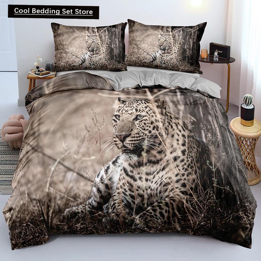 Comforter Lion Tiger King Queen Lovely Wild Animals Bedding Set For Kids Teens Adults Wildlife Grey Black 2/3Pcs