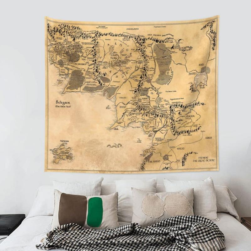 VIKAMA Vintage Globe Map Tapestry Middle Eastern Retro Wall Hanging Home Decoration for Room