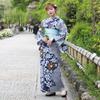 yukata comfortable yukata set with unique weave blue with pattern and sizes Plus-size set, fit, 3-piece (navy tie-dye tie-dye flowers, 4L-5L)