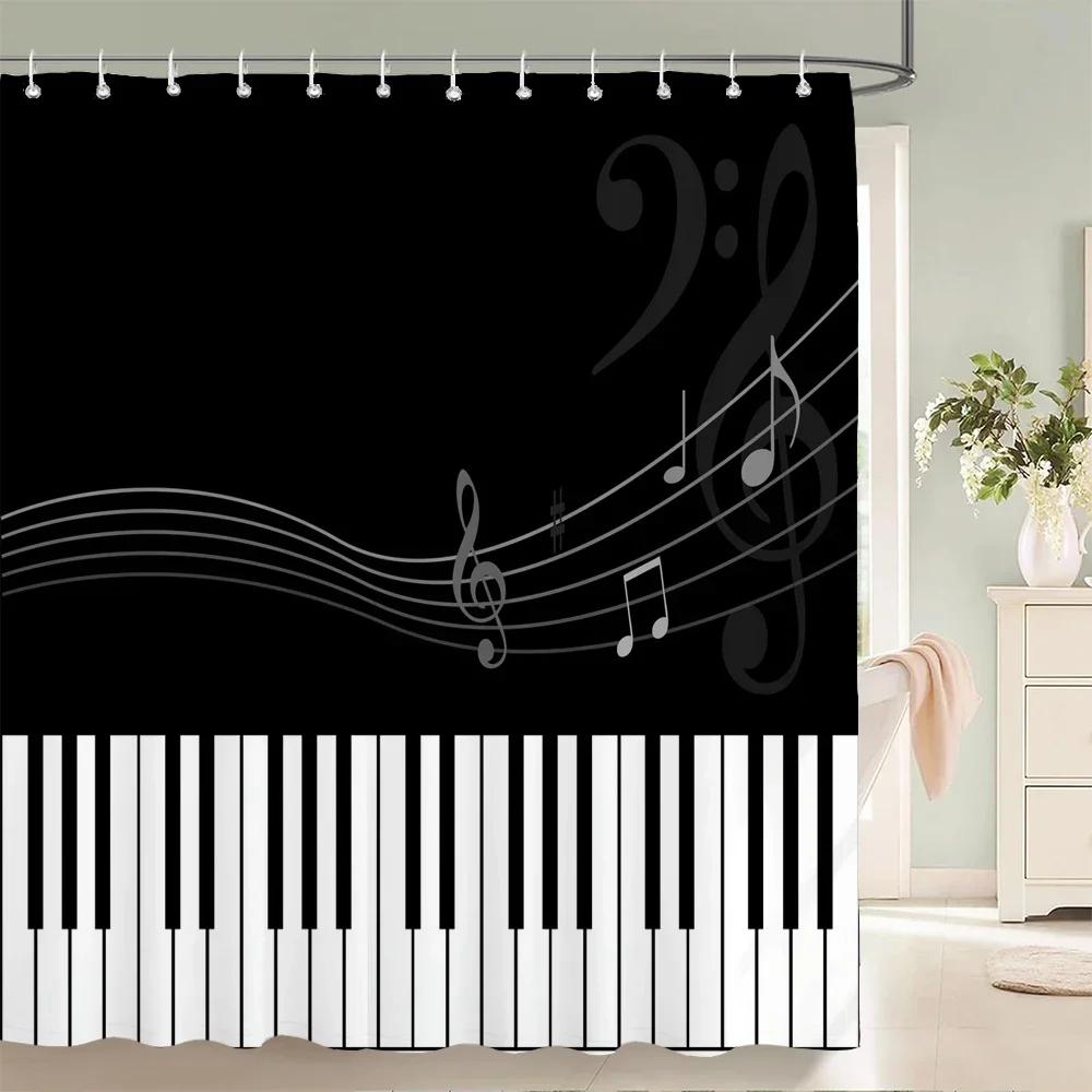 Butterfly Music Style Shower Curtain Fantasy Art Musical Note Waterproof Fabric Bathroom Curtain Room Decor Curtains With Hooks