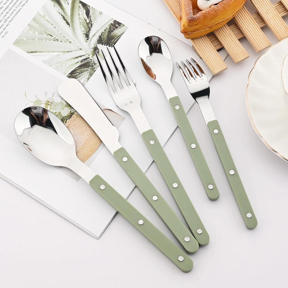 20Pcs ABS Handle Rivets Decoration Cutlery Set Stainless Steels Dinner Set Knife Fork Spoon Western Flatware Kitchen Dinnerware